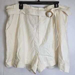 Sofia by Sofia Vergara Linen Blend Belted Paperbag Shorts, Cream, Size XXXL‎